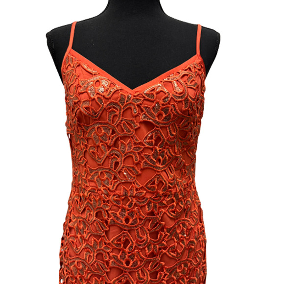 KAREN MILLEN Orange Lace Sequin Midi Dress US 6 Cocktail - Picture 3 of 12